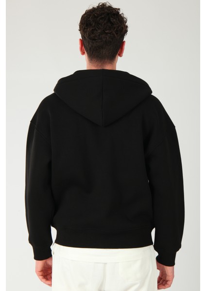 Basic Erkek Oversize Fit Kapüşonlu ve Fermuarlı Üst