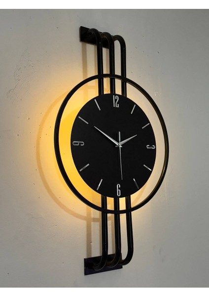 Iskandinav Tarzı Duvar Saati, Işıklı, Ahşap Merkez, Metal Pil Ile Çalışan - 40-75 cm
