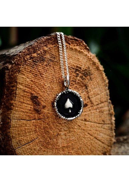 Gümüş Maça Figürlü Kolye 925 Ayar Gümüş Mini Maça Figürlü Unisex Kolye Iskambil Kartı Kolye