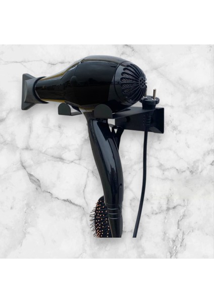 İster Kendinden Yapışkanlı İster Vidalı Saç Kurutma Makinesi ve Fön Makinesi Tutacağı Mat Siyah Banyo Rafı