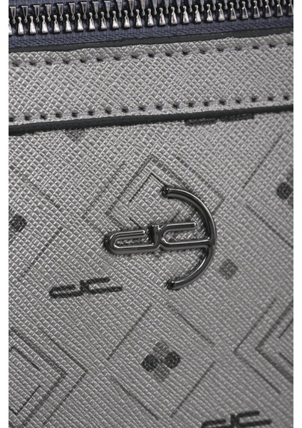 Kadın Basic Clutch Çanta Monogram Desen Gümüş Siyah (4034G) 214031