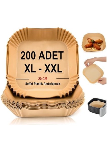 - 2024 200 Adet Airfryer Pişirme Kağıdı Xl-Xxl Büyük Boy 20 cm Hava Fritöz Kağıdı Fırın Yağlı Kağıdı Tek Kullanım Kağıt