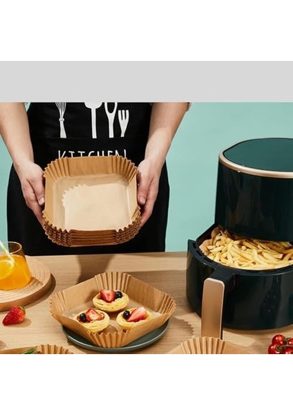 - 2024 200 Adet Airfryer Pişirme Kağıdı Xl-Xxl Büyük Boy 20 cm Hava Fritöz Kağıdı Fırın Yağlı Kağıdı Tek Kullanım Kağıt