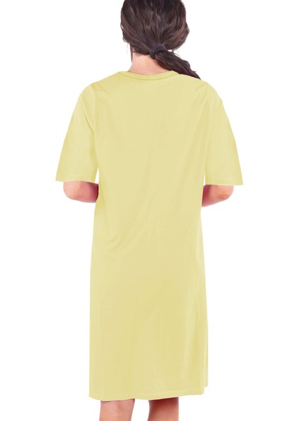 Ny Güvercin Açık Sarı V Yaka Yarım Kol Diz Boy Ev Elbisesi Gecelik modelleri