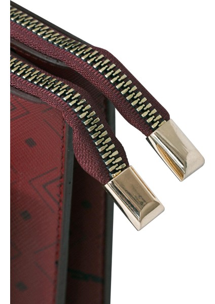 Kadın Basic Clutch Çanta Monogram Desen Bordo Siyah (4034B) 214031