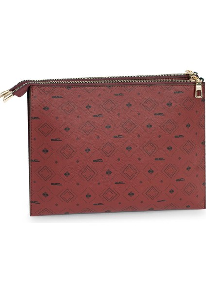 Kadın Basic Clutch Çanta Monogram Desen Bordo Siyah (4034B) 214031