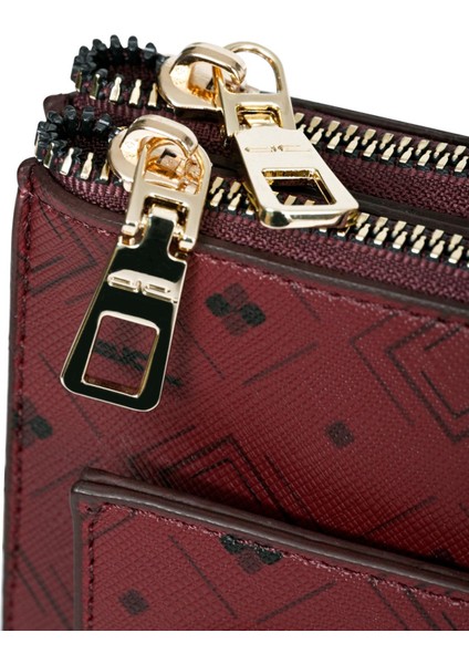 Kadın Basic Clutch Çanta Monogram Desen Bordo Siyah (4034B) 214031
