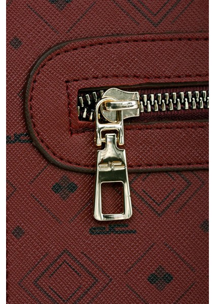 Kadın Basic Clutch Çanta Monogram Desen Bordo Siyah (4034B) 214031