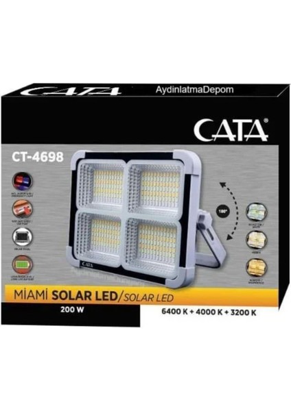 CT-4698 Güneş Enerjili Solar 200W LED Projektör