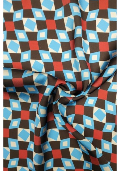 Geometrik Desenli Dijital Baskılı Şifon Saten Kumaş / En 1,50 cm - Elbise , Perde ve Kırlent