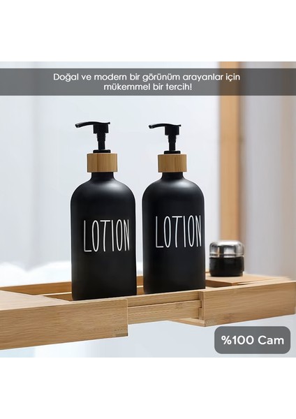 2 Adet Banyo Sıvı Sabunluk - Cam Losyon Şampuan Şişesi 500 ml - Siyah modelleri