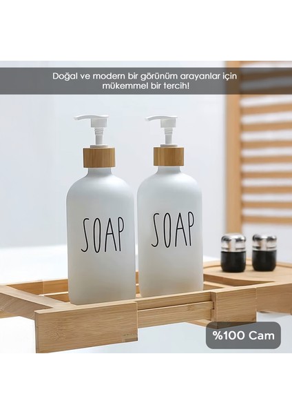 2 Adet Mutfak Banyo Sıvı Sabunluk - Cam Sıvı Sabun Şişesi 500 ml - Beyaz modelleri
