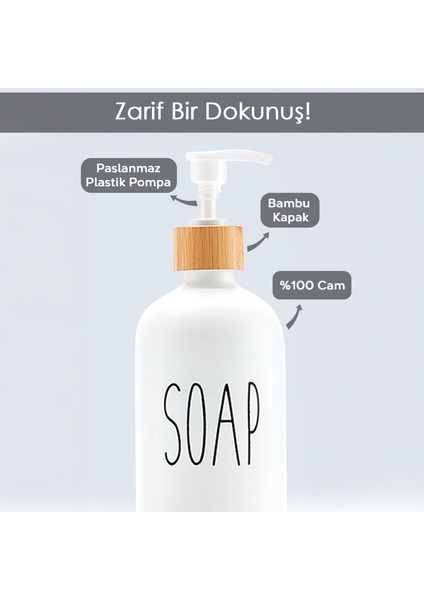 2 Adet Mutfak Banyo Sıvı Sabunluk - Cam Sıvı Sabun Şişesi 500 ml - Beyaz fırsatları