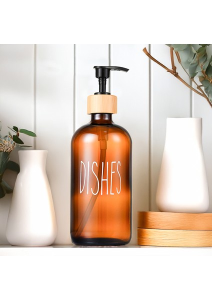 1 Adet Mutfak Sıvı Sabunluk - Cam Bulaşık Deterjanı Şişesi 500 ml - Amber