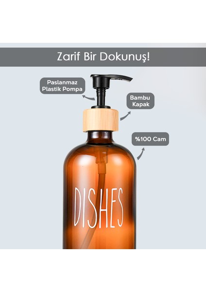 1 Adet Mutfak Sıvı Sabunluk - Cam Bulaşık Deterjanı Şişesi 500 ml - Amber modelleri