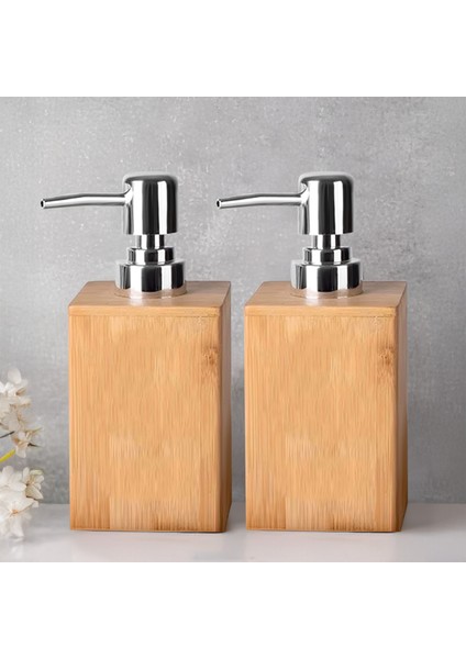 2'li Bambu Sıvı Sabunluk Seti - Mutfak Banyo Sıvı Sabun Bulaşık Deterjanı Şişesi 250 ml