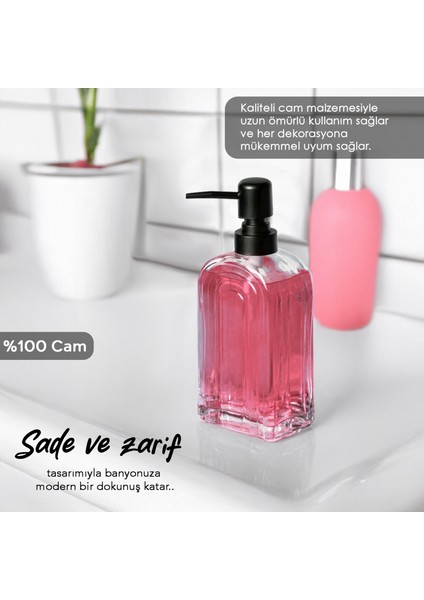 1 Adet Cam Sıvı Sabunluk - Mutfak Banyo Sıvı Sabun Bulaşık Deterjanı Şişesi 500 ml - Şeffaf
