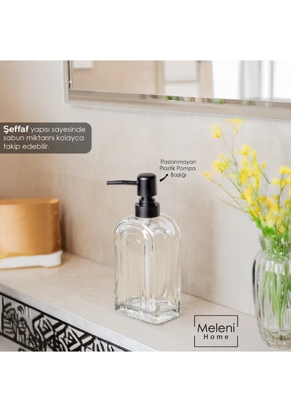 1 Adet Cam Sıvı Sabunluk - Mutfak Banyo Sıvı Sabun Bulaşık Deterjanı Şişesi 500 ml - Şeffaf