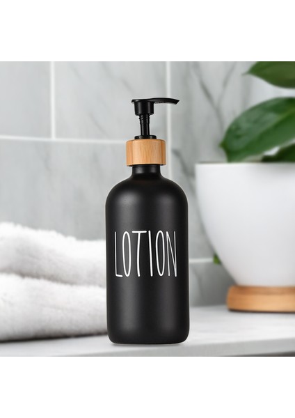 1 Adet Banyo Sıvı Sabunluk - Cam Losyon Şampuan Şişesi 500 ml - Siyah