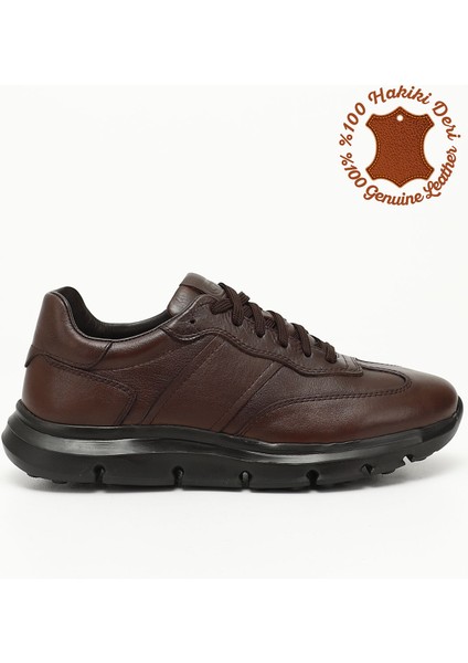 Erkek Kahverengi Bağcıklı Hakiki Deri Sneaker