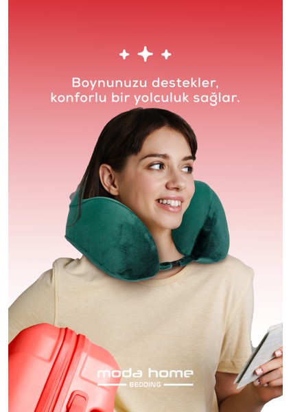 Visco Ortopedik Seyahat Yastığı-Visco Yastık,çıkarılabilir Kılıf, Lüks Seyahat Yastığı Yeşil