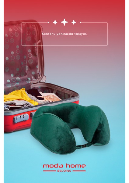 Visco Ortopedik Seyahat Yastığı-Visco Yastık,çıkarılabilir Kılıf, Lüks Seyahat Yastığı Yeşil