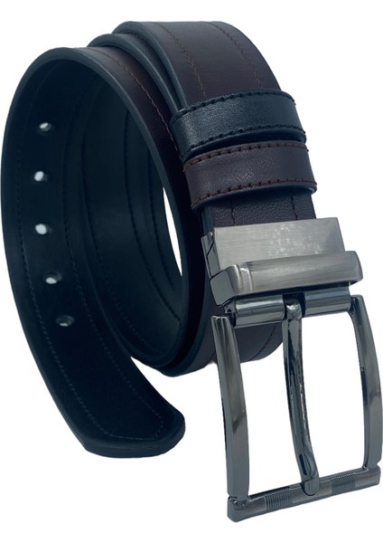 Kahverengi / Siyah Çift Taraflı Suni Deri 4 Cm.lik Unisex Spor Kemer
