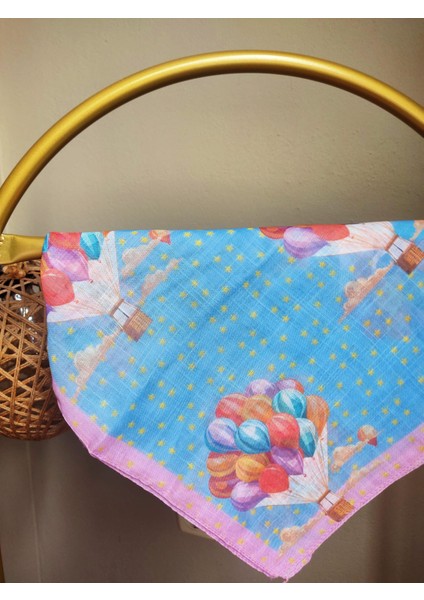 Kız Çocuk Uçan Balon Temalı 80*80 cm Çocuk Eşarp