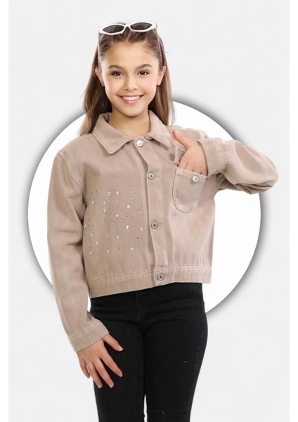 % 100 Pamuk-Denim-Serpme Taşlı-Kapaklı Cep-Düğmeli-Kız Çocuk Ceketi fiyatları