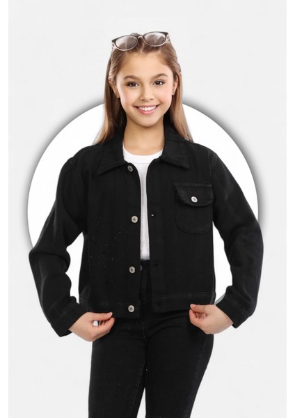 % 100 Pamuk-Denim-Serpme Taşlı-Kapaklı Cep-Düğmeli-Kız Çocuk Ceketi fiyatları