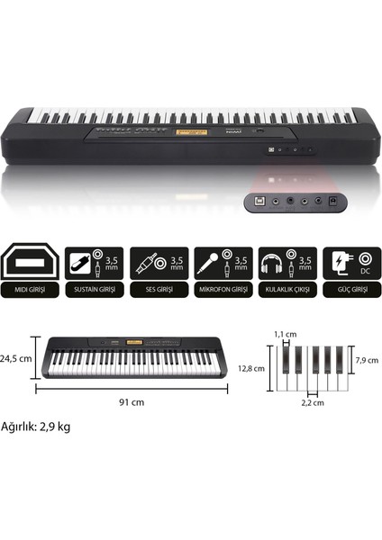 JTK-3600 61 Tuş Hassasiyetli 5 Oktav Org - Siyah