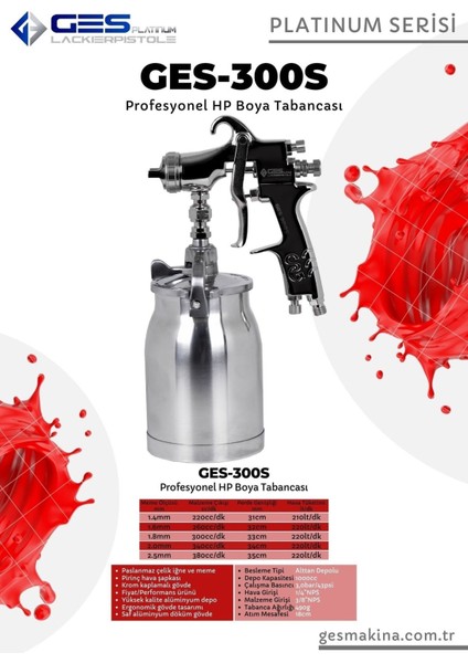 Platınum K300S (1.6mm) Alttan Depolu Hp Profesyonel Boya Tabancası fırsatları