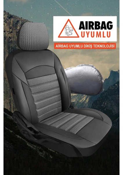 Hyundai Sonica Uyumlu 5 Koltuk Tam Set Oto Koltuk Kılıfı Terletme Yapmaz Gri