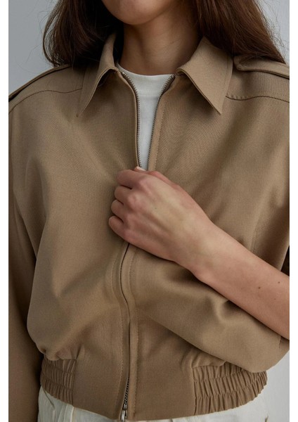 Camel Copper Crop Bomber Ceket