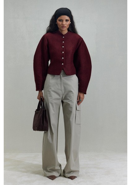 Bordo Gigi Belden Oturtmalı Ceket