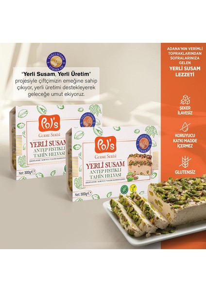 Yerli Susam Antep Fıstıklı Şeker İlavesiz Tahin Helvası 300 g x 2 Adet