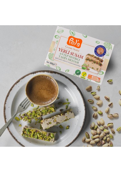 Yerli Susam Antep Fıstıklı Şeker İlavesiz Tahin Helvası 300 g x 2 Adet