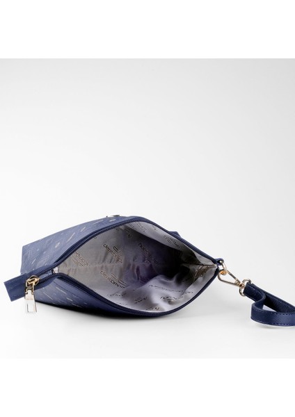 Kadın Basic Clutch Çanta Monogram Desenli Logolu Lacivert Beyaz (4010L) 214009