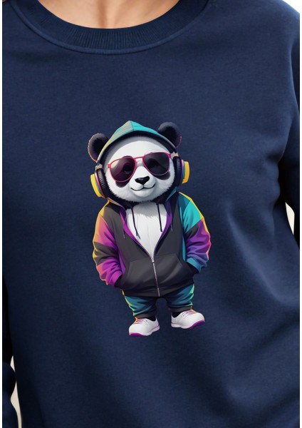 Bisklet Yaka Unisex Uzun Kollu Sweatshirt Banda Baskılı