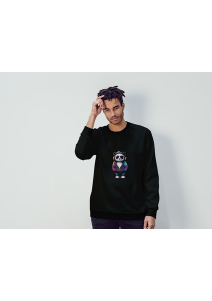 Bisklet Yaka Unisex Uzun Kollu Sweatshirt Banda Baskılı