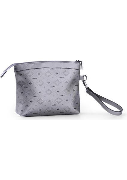 Kadın Basic Clutch Çanta Monogram Desenli Logolu Gümüş Siyah (4010G) 214009