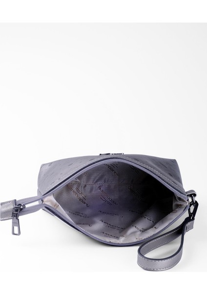 Kadın Basic Clutch Çanta Monogram Desenli Logolu Gümüş Siyah (4010G) 214009