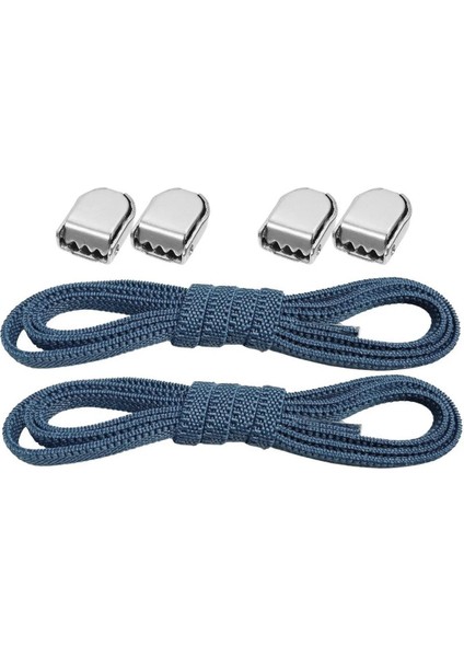 Akıllı Kilitli Ayarlanabilir Lacivert 6 mm Lastik Pratik Bağcık 1 Çift