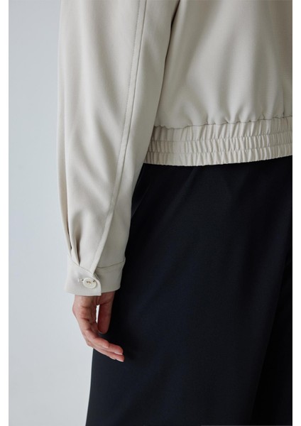Krem Cooper Crop Bomber Ceket