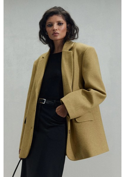 Sarı Gina Kaşe Blazer Ceket