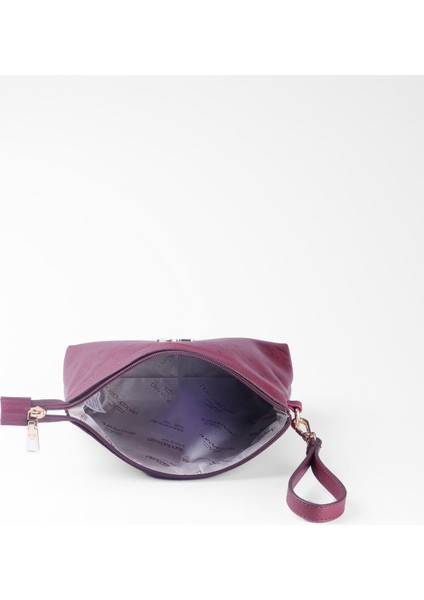 Kadın Basic Clutch Çanta Monogram Desenli Logolu Bordo Siyah (4010B) 214009
