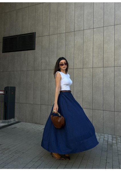 Lacivert Poplin Beli Lastikli Uzun Etek 27321 fiyatları