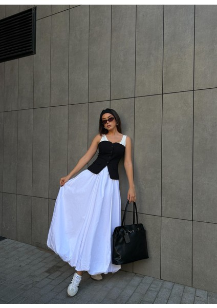 Kadın Beyaz Lastikli Uzun Balon Etek 29004