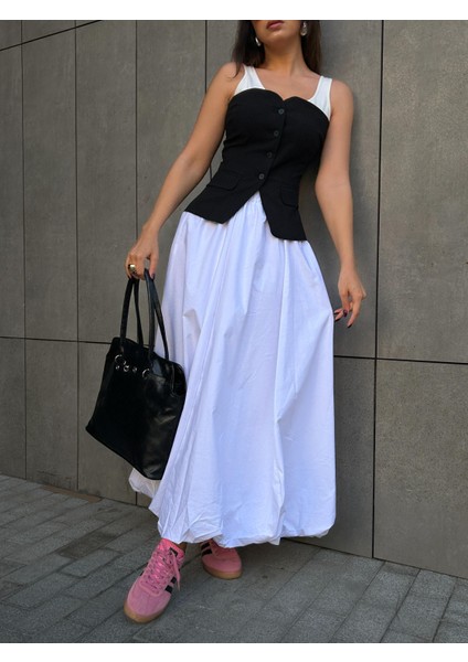 Kadın Beyaz Lastikli Uzun Balon Etek 29004 modelleri