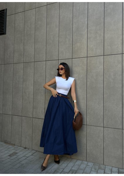 LB Laluna Butik Kadın Piliseli Kemerli Mini Etek Şortlu Düz Yeşil Kumaş